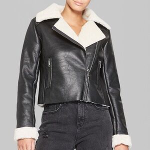 Wild Fable Black Bomber Jacket with Cream Accents